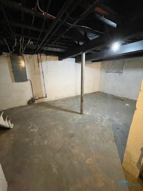 basement with electric panel