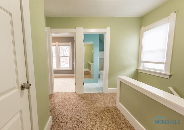 corridor with carpet floors and a wealth of natural light