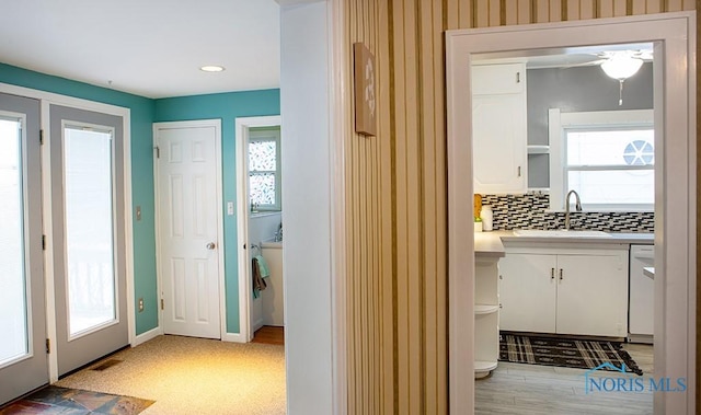 doorway to outside featuring sink and a healthy amount of sunlight