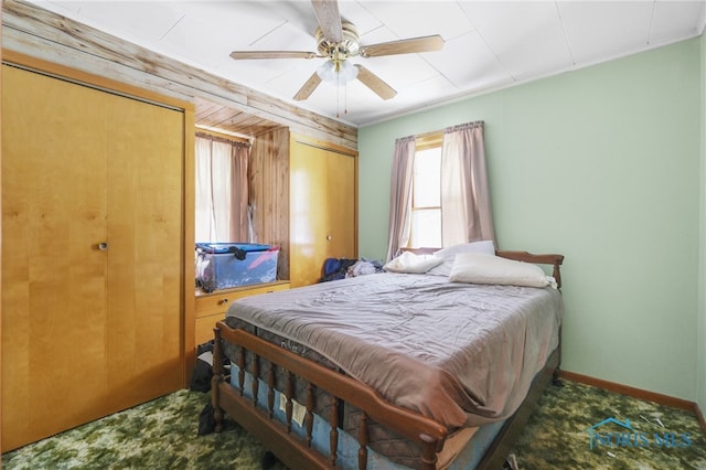 bedroom with carpet flooring and ceiling fan