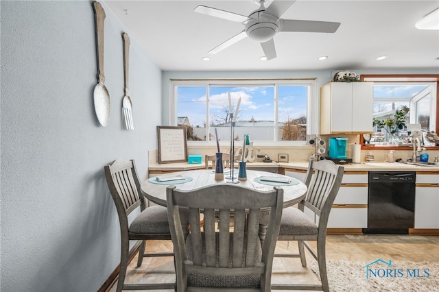 dining area featuring plenty of natural light and ceiling fan