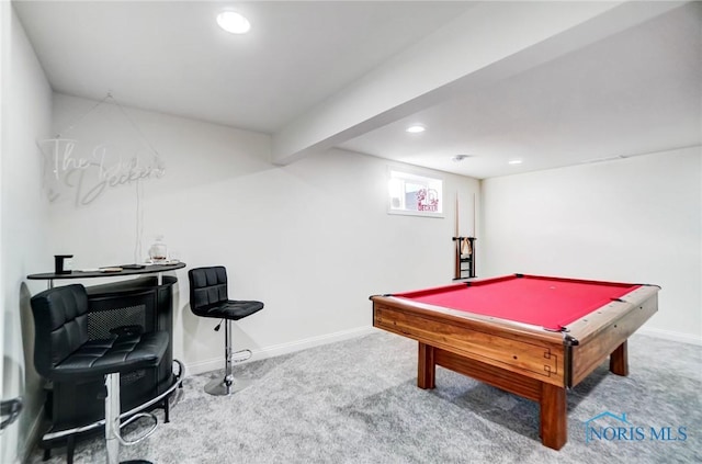 recreation room with carpet floors and pool table