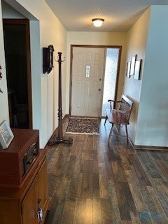 entrance foyer with a textured ceiling and dark wood-type flooring