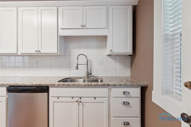 kitchen featuring sink, white cabinetry, and stainless steel dishwasher