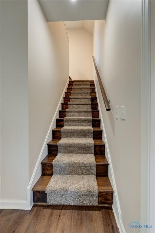 staircase featuring hardwood / wood-style floors