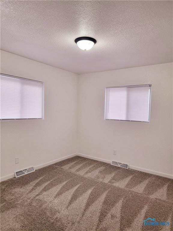 carpeted spare room with a textured ceiling