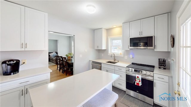 kitchen featuring white cabinets, sink, and stainless steel appliances