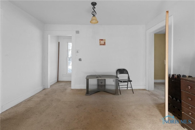 sitting room featuring light carpet