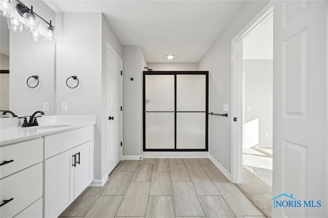 bathroom with plus walk in shower and vanity