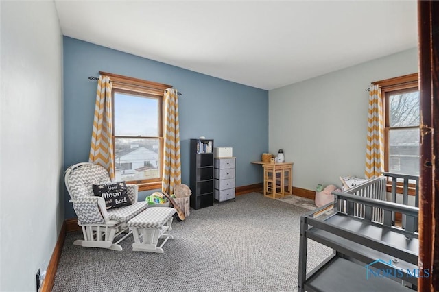 living area featuring carpet flooring