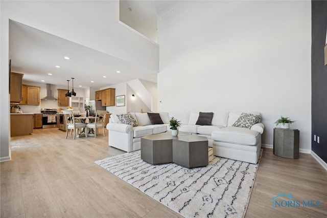 living room featuring light wood-type flooring