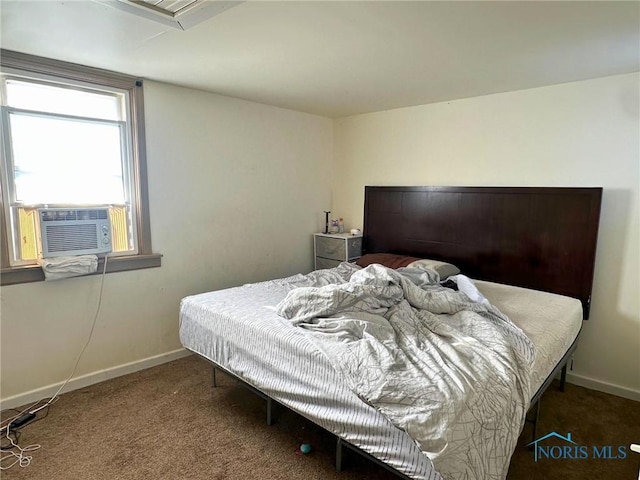 carpeted bedroom featuring cooling unit