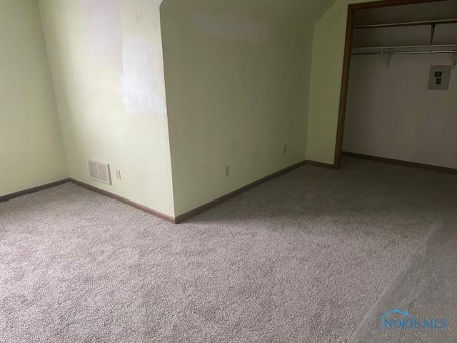 unfurnished bedroom featuring light colored carpet and a closet