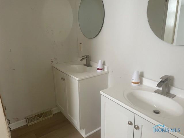 bathroom featuring hardwood / wood-style floors and vanity