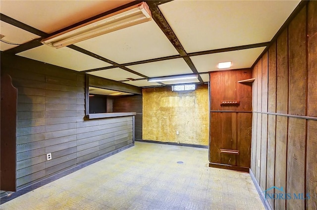 basement with wood walls