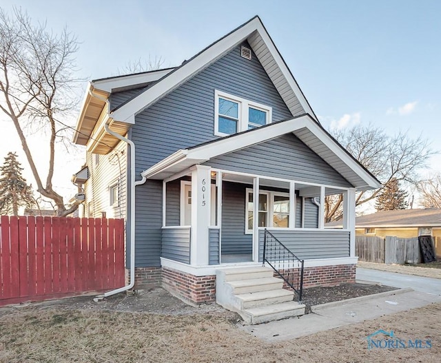 bungalow featuring covered porch