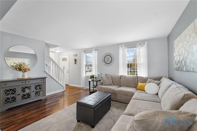 living room featuring dark hardwood / wood-style flooring