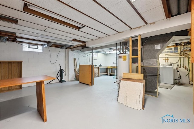 basement with washer / dryer and gas water heater