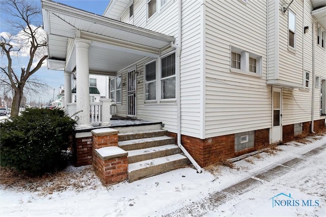 view of snow covered exterior