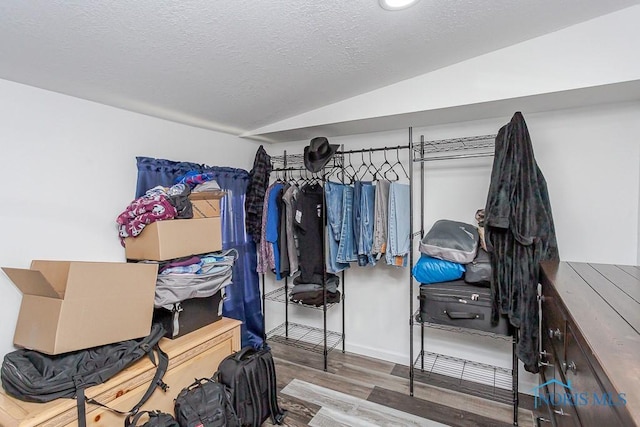 spacious closet featuring wood-type flooring and vaulted ceiling