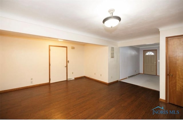 unfurnished room featuring dark wood-type flooring