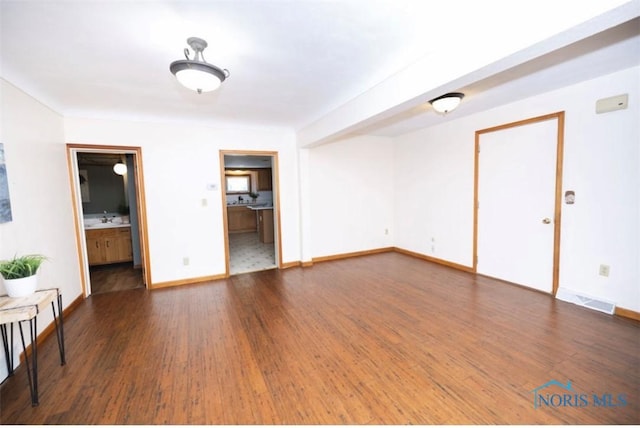 empty room featuring dark hardwood / wood-style floors and sink