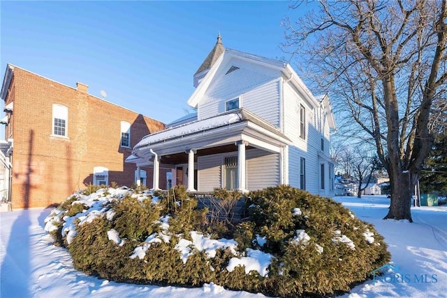 view of snow covered exterior