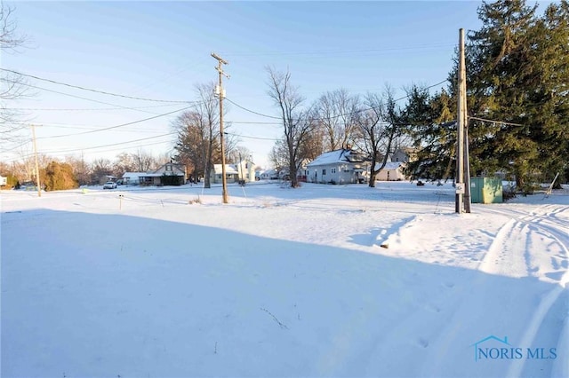 view of yard layered in snow