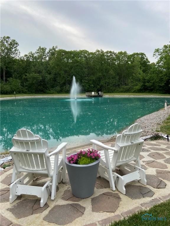 view of swimming pool featuring a water view