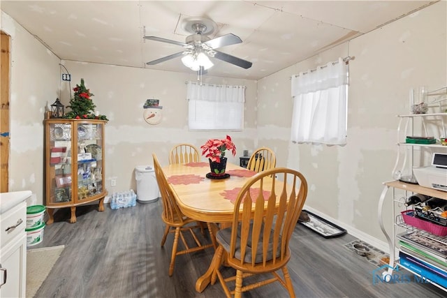 dining space featuring ceiling fan and hardwood / wood-style floors