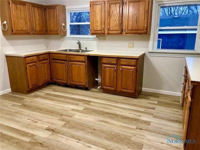 kitchen with sink and light hardwood / wood-style floors