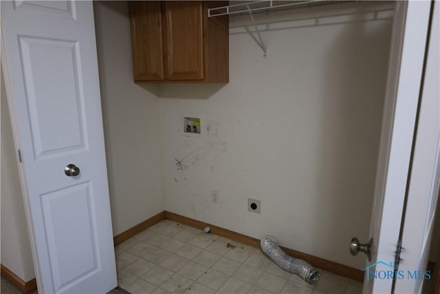 laundry room with cabinets, hookup for an electric dryer, and hookup for a washing machine