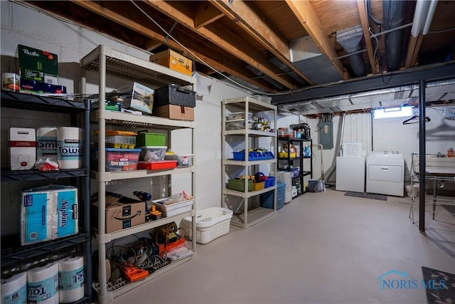 basement featuring washer and clothes dryer and electric panel