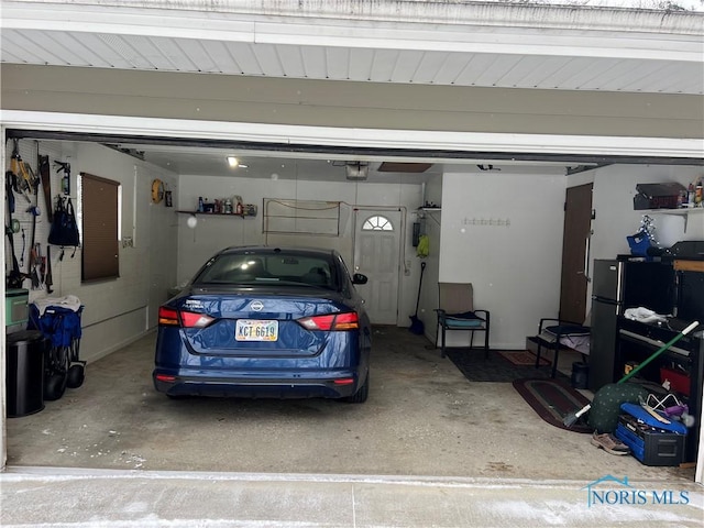 garage with a garage door opener