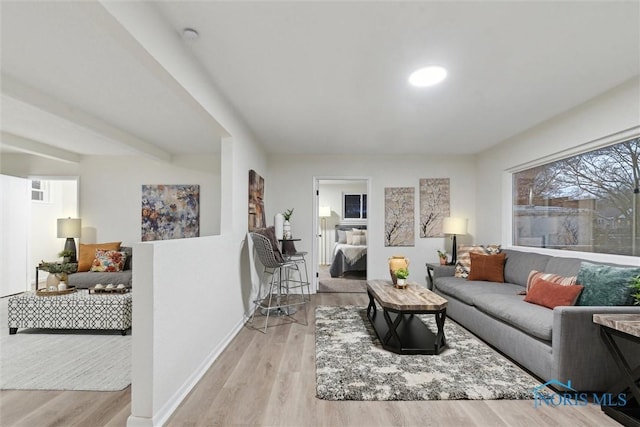 living room with light wood-type flooring