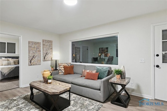 living room with light hardwood / wood-style flooring