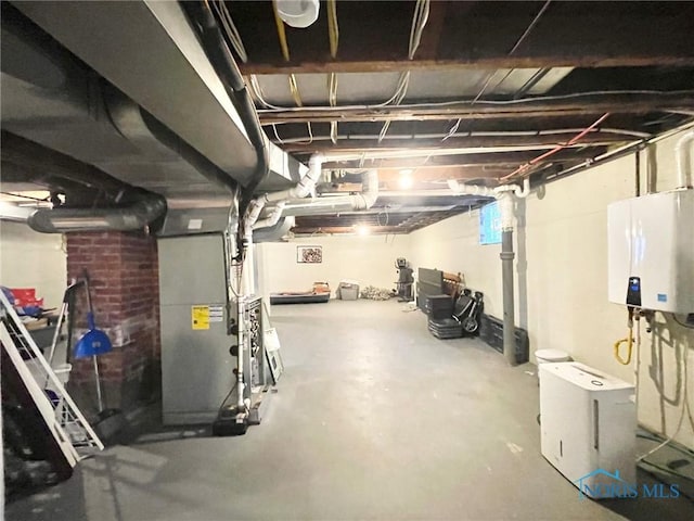 basement with tankless water heater