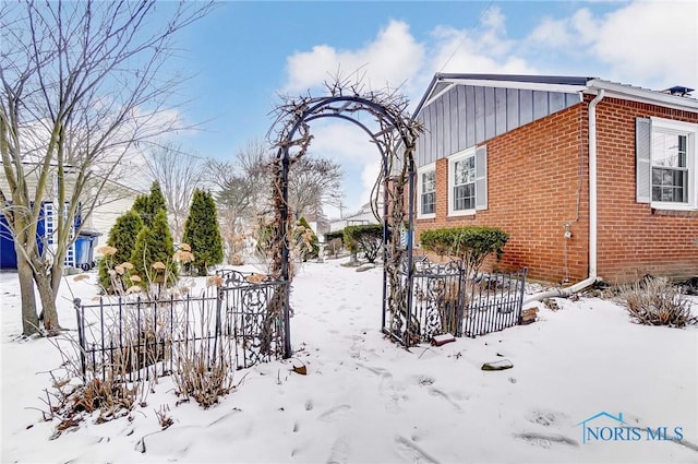 view of snow covered exterior