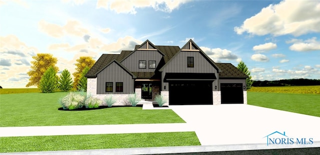 modern inspired farmhouse featuring a front lawn