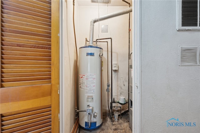 utility room featuring water heater