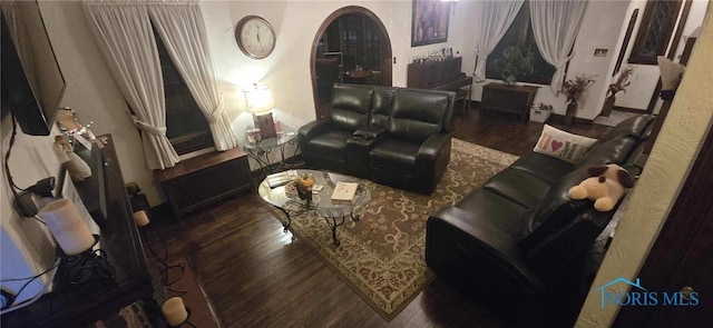 living room featuring dark hardwood / wood-style floors