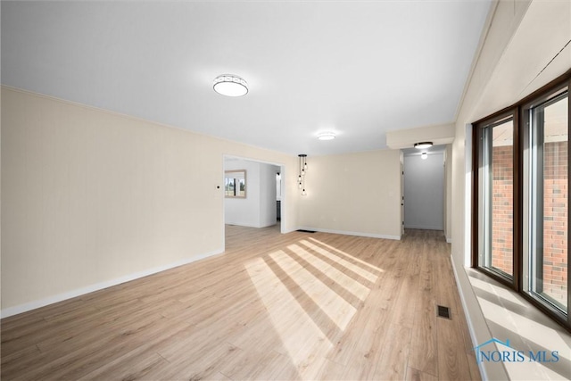 spare room with a wealth of natural light and light hardwood / wood-style flooring