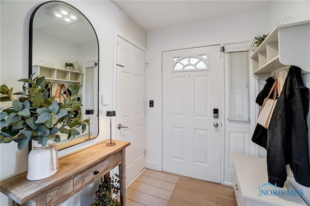 mudroom with light wood-type flooring