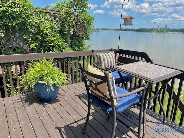 wooden deck with a water view