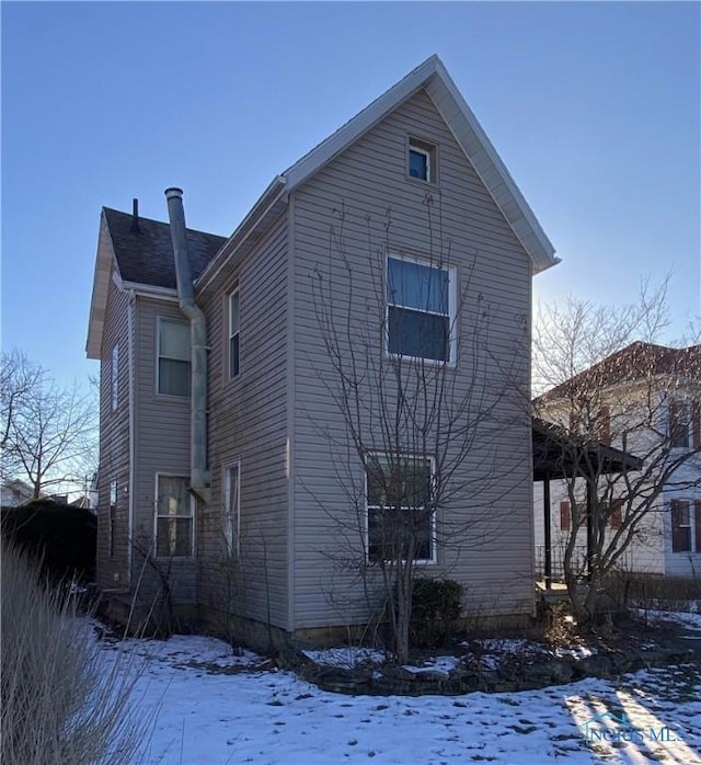 view of snow covered exterior