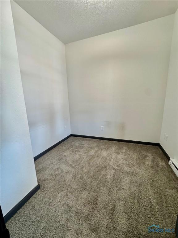 spare room featuring carpet floors and a textured ceiling