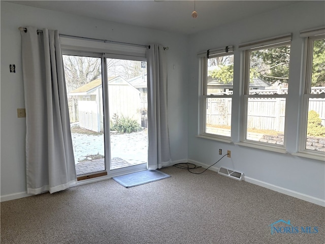 doorway featuring plenty of natural light and carpet flooring