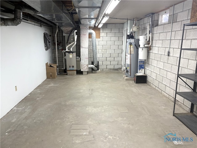 basement with heating unit and gas water heater