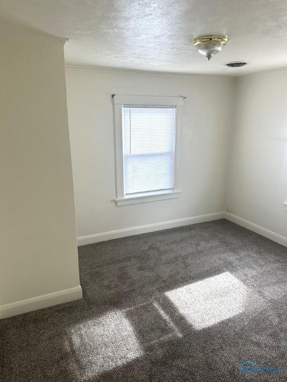 carpeted spare room with a textured ceiling