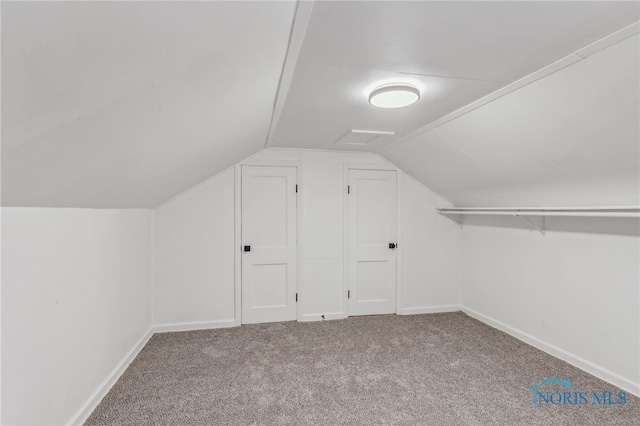 bonus room with lofted ceiling and carpet floors